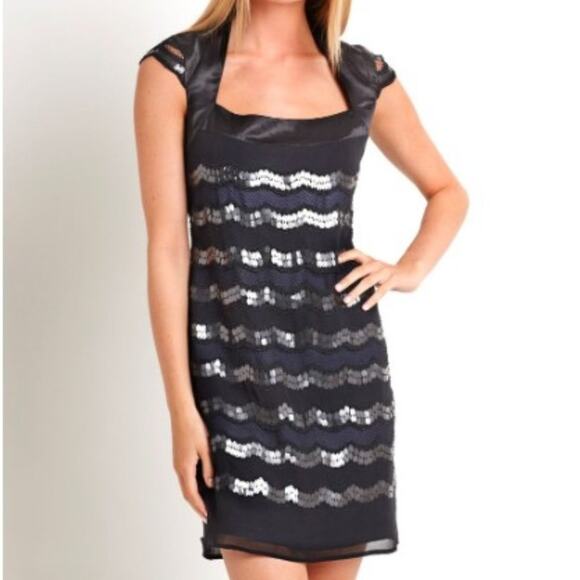 NWT French Connection Black Magic Cap Sleeve Dress with Sequins Size 12 - Picture 1 of 10